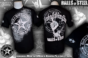 Balls Of Steel Mens T Shirt Black Rock n Roll Heavy Metal Biker clothing apparel accessories lifestyle Rock n Roll GangStar