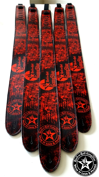 Wear It Loud & Proud! tm Red on Black Leather Guitar Strap rock and roll heavy metal guitar accessories
