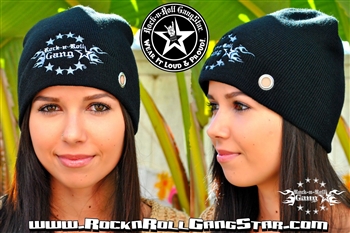 Custom Stretch Beanie with Rock-n-Roll GangStar logo Rock n Roll Heavy Metal hats accessories