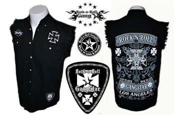 Biker Cross denim cut off sleeveless shirt Rock n Roll Heavy Metal clothing shirt Rock n Roll GangStar