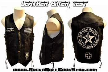 Mens Custom Leather Biker Vest Rock and Roll Heavy Metal clothing accessories