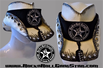 Custom Shapeable Cowboy Hat white with black treatment version 5 Rock and Roll Heavy Metal hats accessories