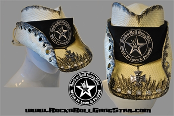 Custom Shapeable Cowboy Hat white with black treatment version 7 Rock and Roll Heavy Metal hats accessories biker lifestyle
