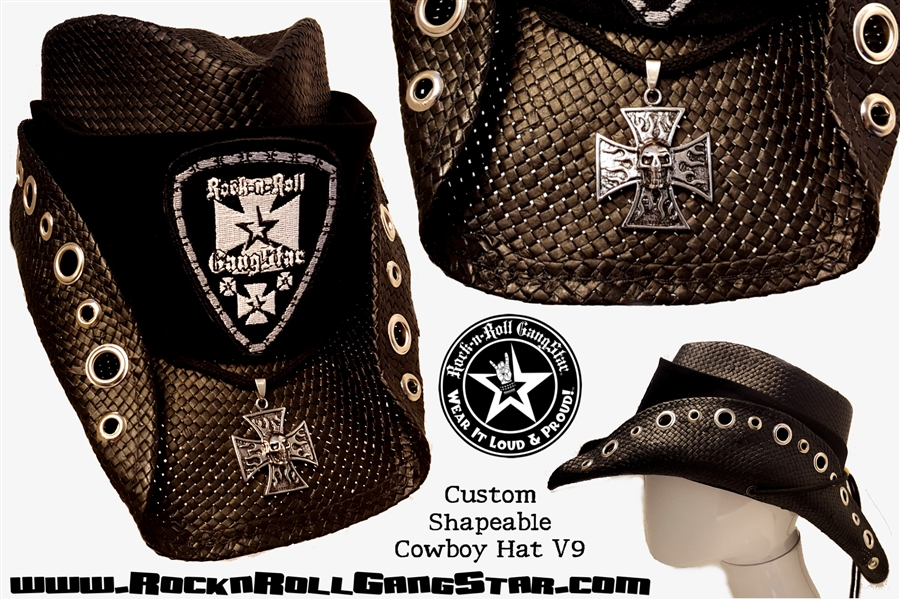 Custom Shapeable Cowboy Hat black version 9 Rock and Roll Heavy Metal hats  accessories