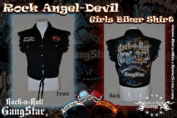 Rock Angel Devil Girls Denim Cut Off Biker Shirt
