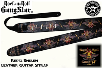 Rebel Emblem Leather Guitar Strap rock n roll heavy metal guitar accessories