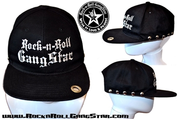 Custom Snap Back Ball Cap Hat with grommet & studs Rock n Roll GangStar lettering Rock n Roll Heavy Metal clothing accessories